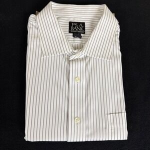 Jos. A. Bank Traveler Dress Shirt Mens 18/34 Wrinkle-free White Gray Stripes NWT